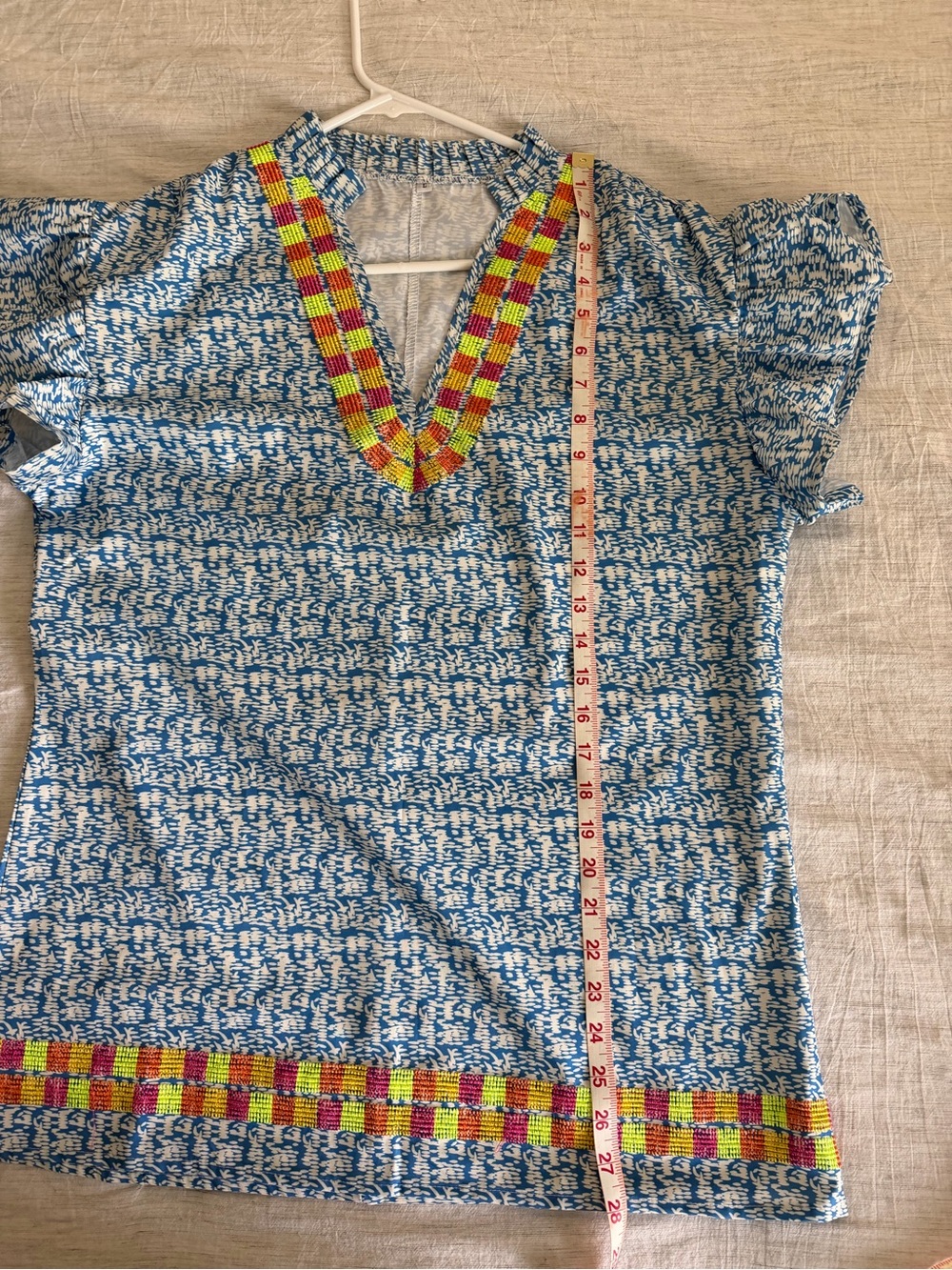 Blue & White Short Sleeve Printed Top